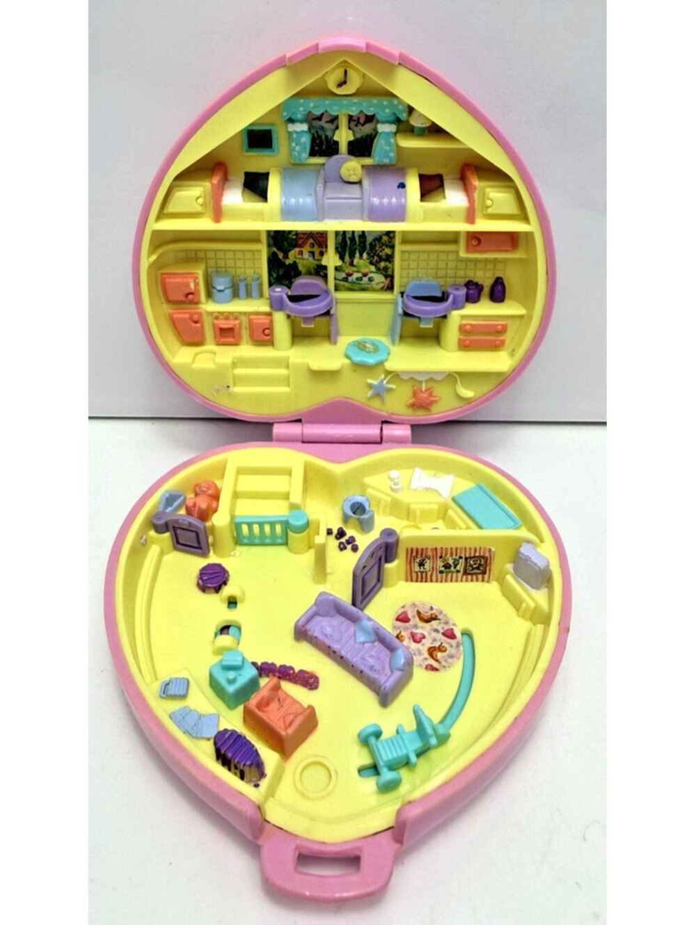1994 Polly Pocket Light Pink Heart Shape Compact Baby Time Fun Playset Bluebird